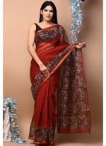 Cotton Kota Doriya Red Casual Wear Printed Saree